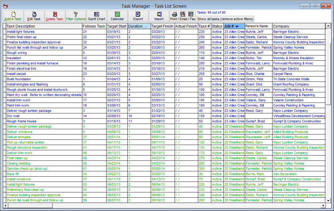 VirtualBoss Task List